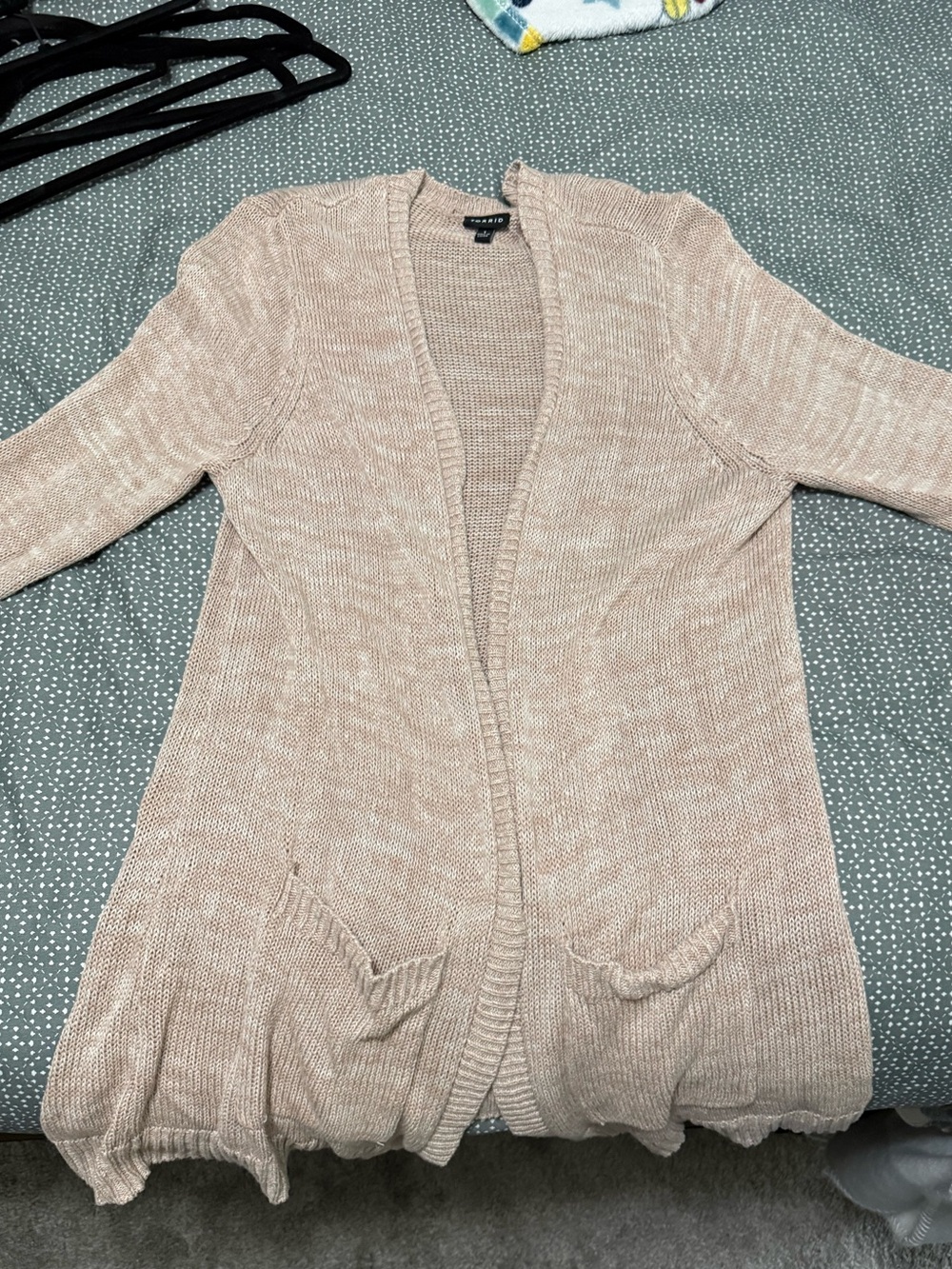 Open-Front Light Pink Knit Cardigan with Pockets - Women
